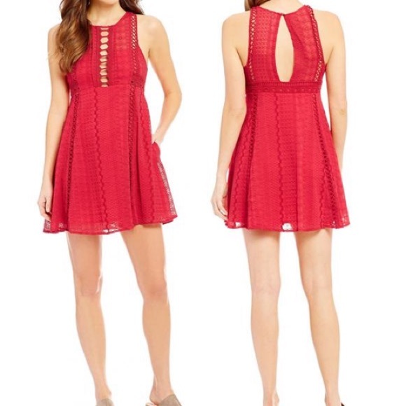 Free People red lace Wherever You Go lined dress - Picture 1 of 16
